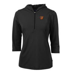 Baltimore Orioles Cutter & Buck Women's Virtue Eco Pique 3/4 Sleeve Half-Zip Pullover Hoodie Black