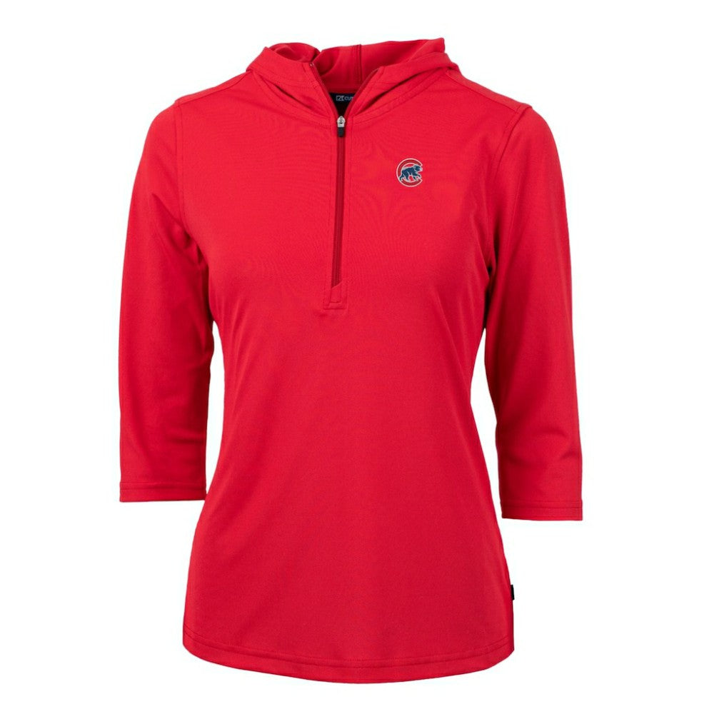 Chicago Cubs Cutter & Buck Women's Virtue Eco Pique 3/4 Sleeve Half-Zip Pullover Hoodie Red