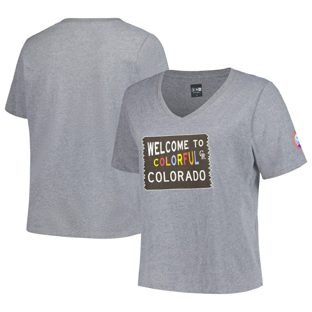 Colorado Rockies Women's City Connect Plus Size V-Neck T-Shirt Gray | New Era