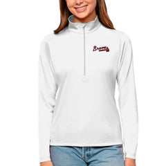 Atlanta Braves Antigua Women's Tribute Quarter-Zip Pullover Top White