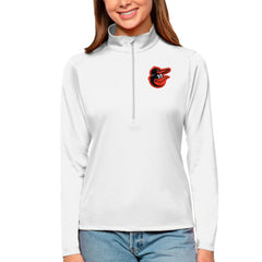 Baltimore Orioles Antigua Women's Tribute Quarter-Zip Pullover Top White