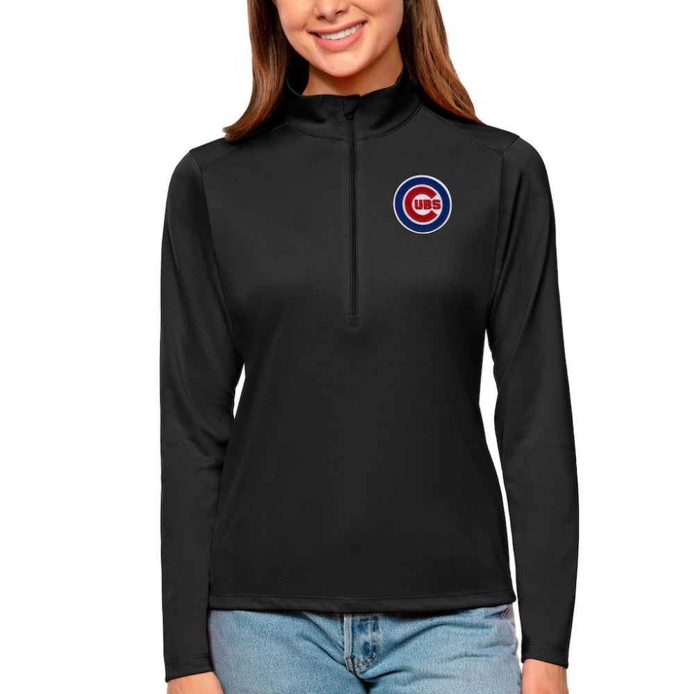 Chicago Cubs Antigua Women's Tribute Quarter-Zip Pullover Top Black