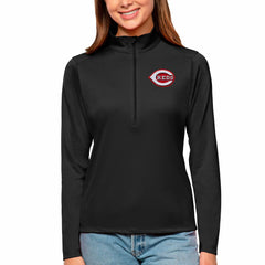 Cincinnati Reds Antigua Women's Tribute Quarter-Zip Pullover Top Black