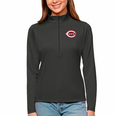 Cincinnati Reds Antigua Women's Tribute Quarter-Zip Pullover Top Charcoal