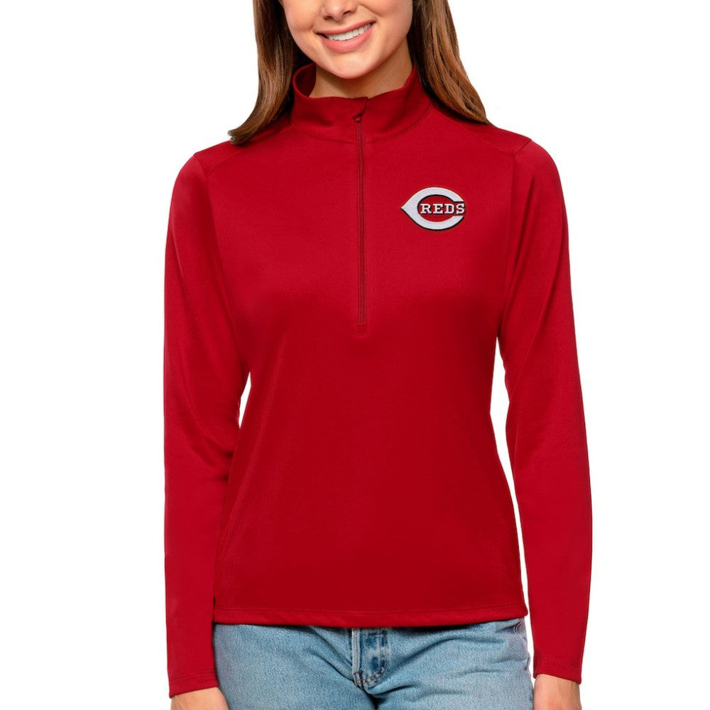 Cincinnati Reds Antigua Women's Tribute Quarter-Zip Pullover Top Red