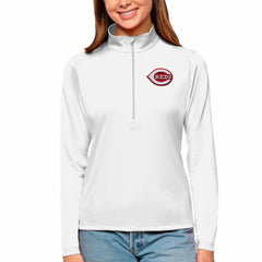 Cincinnati Reds Antigua Women's Tribute Quarter-Zip Pullover Top White