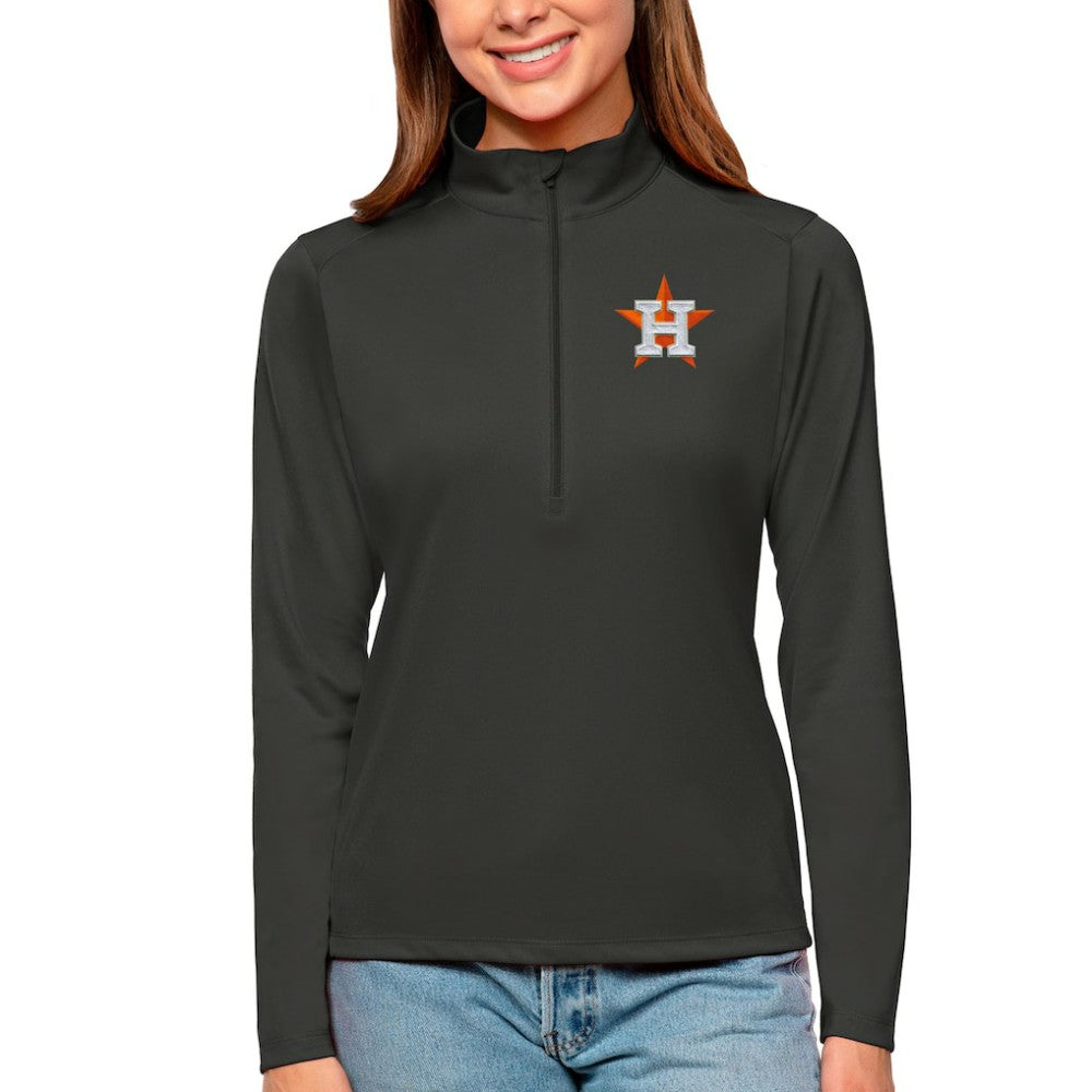 Houston Astros Antigua Women's Tribute Quarter-Zip Pullover Top Charcoal