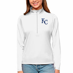 Kansas City Royals Antigua Women's Tribute Quarter-Zip Pullover Top White
