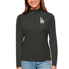 Los Angeles Dodgers Antigua Women's Tribute Quarter-Zip Pullover Top Charcoal