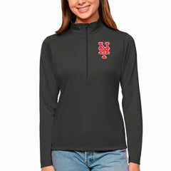 New York Mets Antigua Women's Tribute Quarter-Zip Pullover Top Black