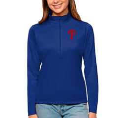 Philadelphia Phillies Antigua Women's Tribute Quarter-Zip Pullover Top Royal