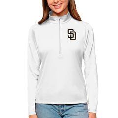 San Diego Padres Antigua Women's Tribute Quarter-Zip Pullover Top White