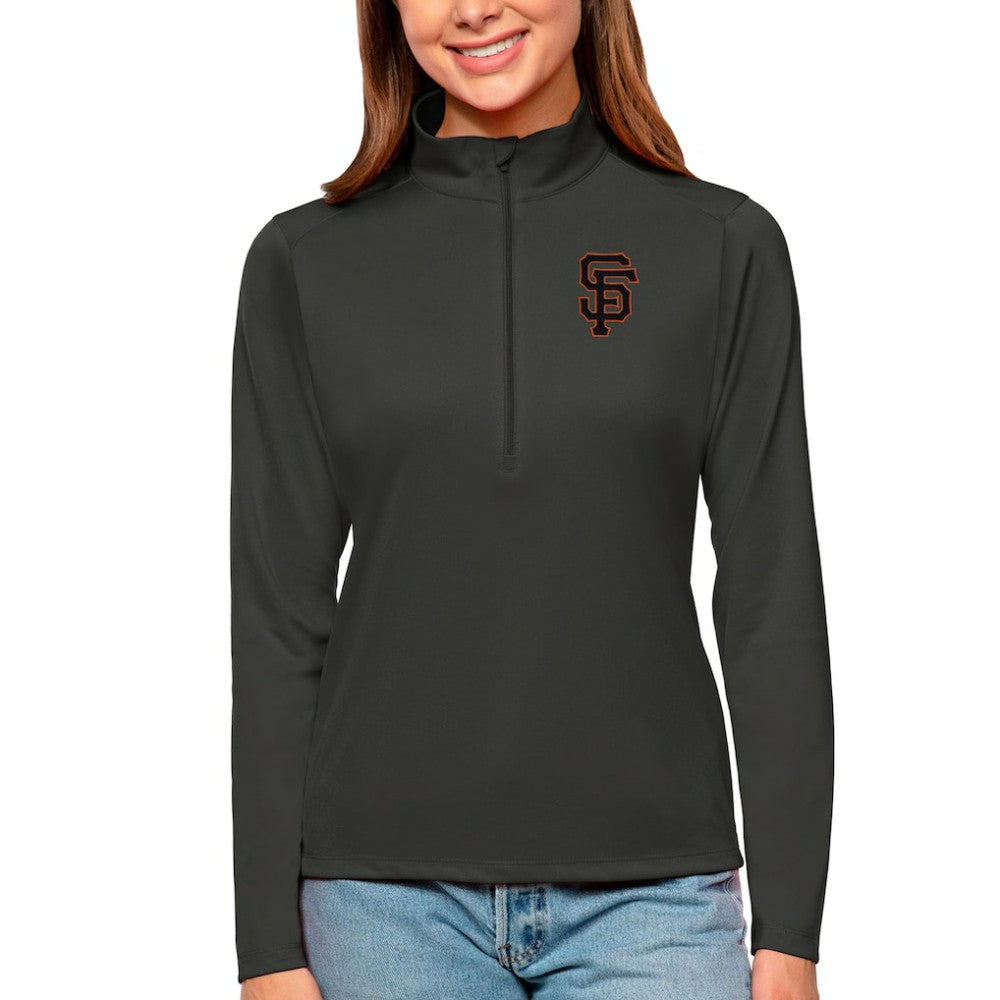 San Francisco Giants Antigua Women's Tribute Quarter-Zip Pullover Top Charcoal