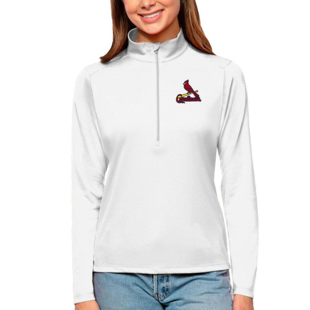 St. Louis Cardinals Antigua Women's Tribute Quarter-Zip Pullover Top White