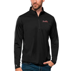Atlanta Braves Antigua Tribute Quarter-Zip Pullover Top Black