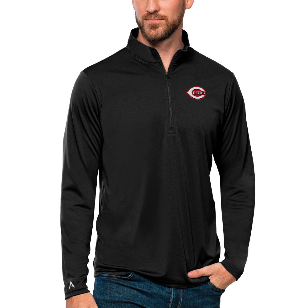 Cincinnati Reds Antigua Tribute Quarter-Zip Pullover Top Black