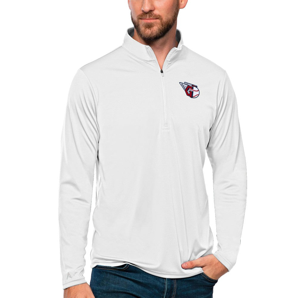 Cleveland Guardians Antigua Tribute Quarter-Zip Pullover Top White