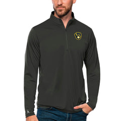 Milwaukee Brewers Antigua Tribute Quarter-Zip Pullover Top Charcoal