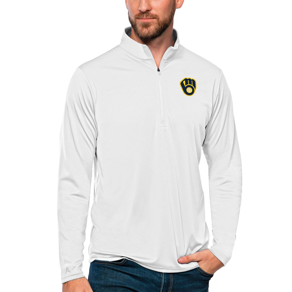 Milwaukee Brewers Antigua Tribute Quarter-Zip Pullover Top White