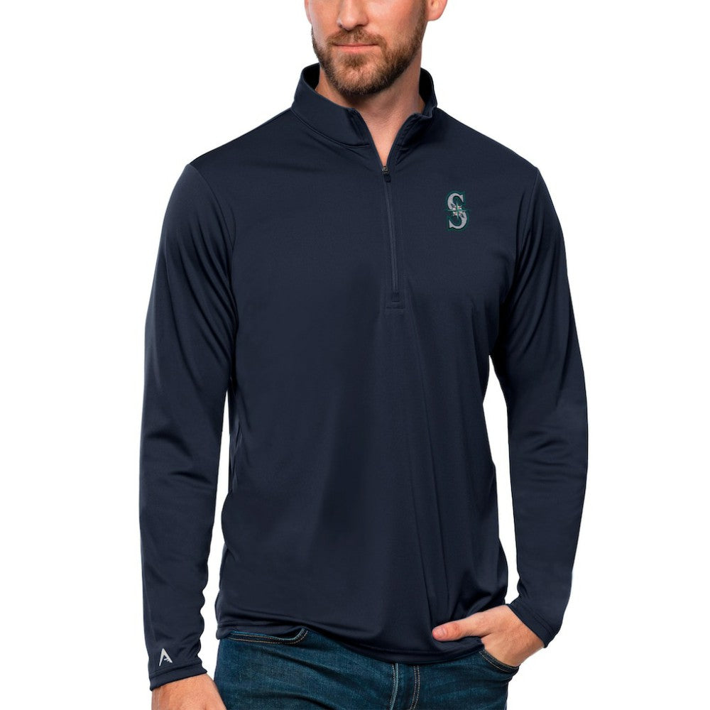 Seattle Mariners Antigua Tribute Quarter-Zip Pullover Top Navy