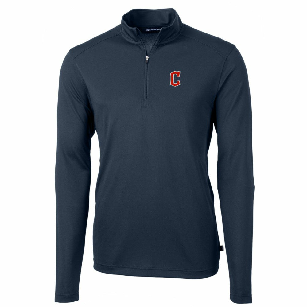 Cleveland Guardians Cutter & Buck Big & Tall Virtue Eco Pique Quarter-Zip Pullover Jacket Navy