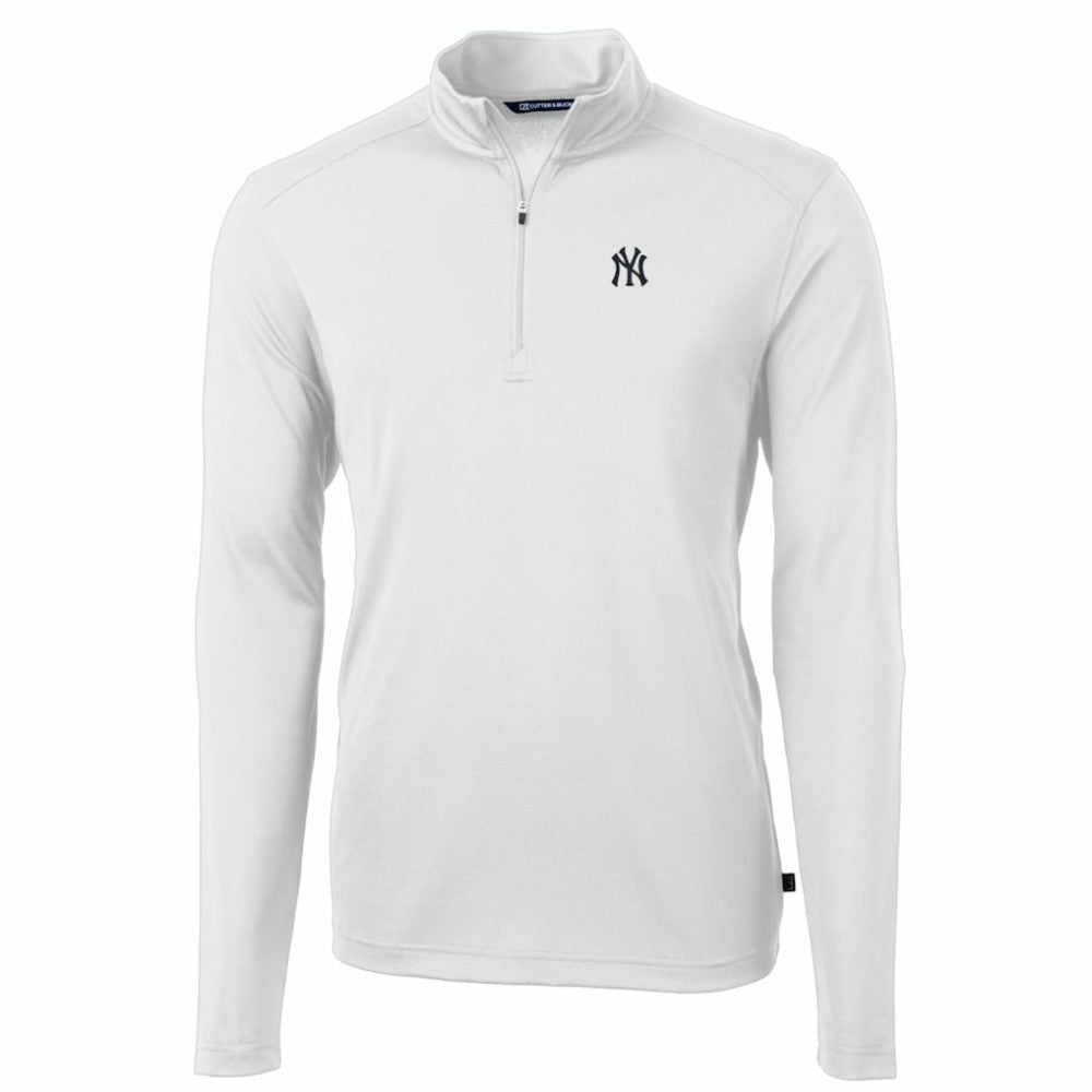 New York Yankees Cutter & Buck Big & Tall Virtue Eco Pique Quarter-Zip Pullover Jacket White