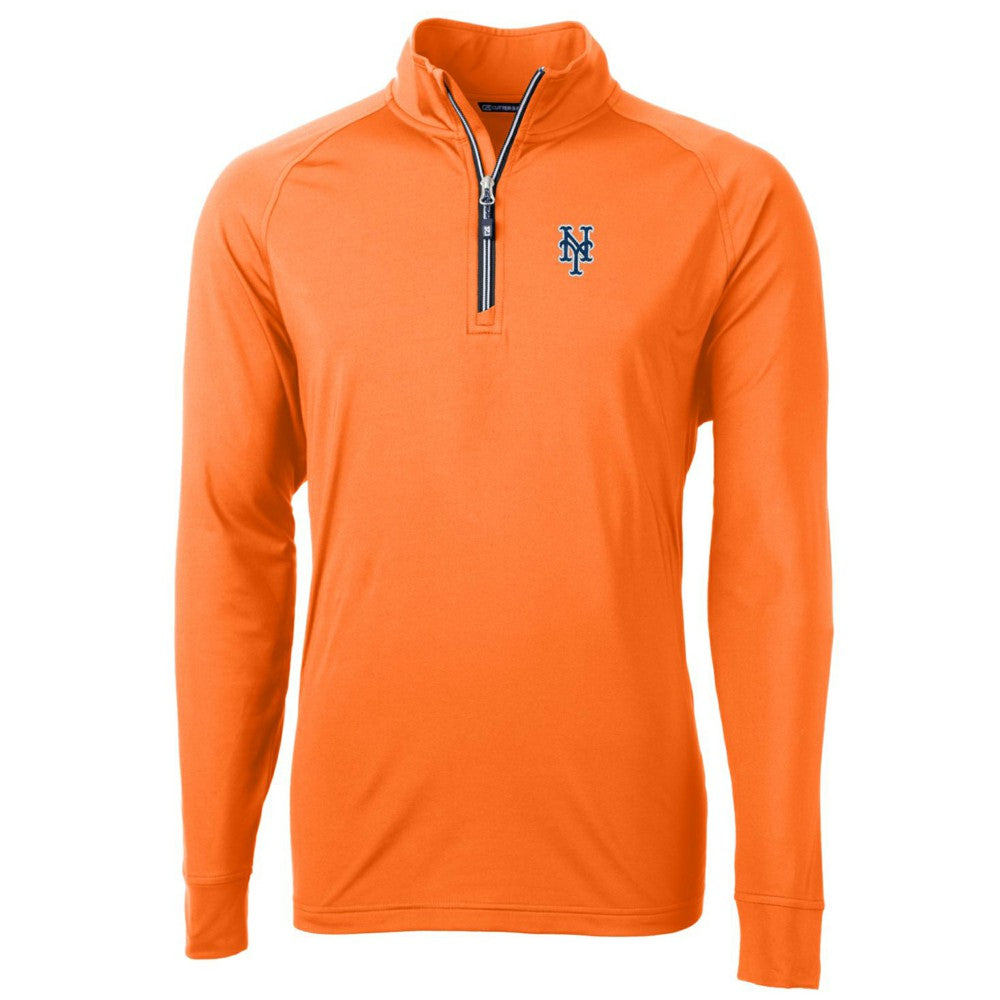 New York Mets Cutter & Buck Adapt Eco Knit Stretch Recycled Quarter-Zip Pullover Jacket Orange