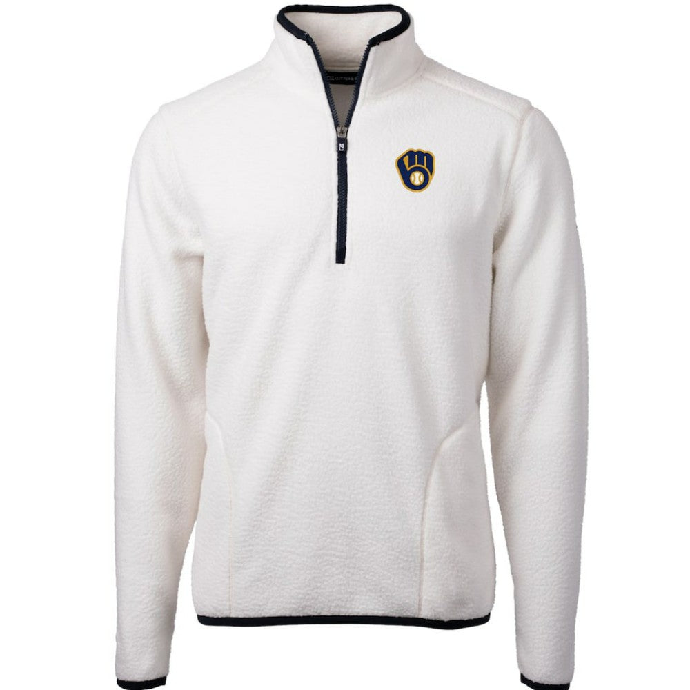 Milwaukee Brewers Cutter & Buck Cascade Eco Sherpa Fleece Quarter-Zip Pullover Jacket White/Navy