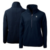 New York Yankees Cutter & Buck Women's Cascade Eco Sherpa Fleece Quarter-Zip Pullover Jacket Navy