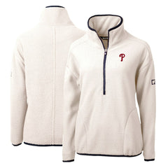 Philadelphia Phillies Cutter & Buck Women's Cascade Eco Sherpa Fleece Quarter-Zip Pullover Jacket White/Navy