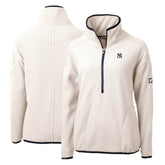 New York Yankees Cutter & Buck Women's Cascade Eco Sherpa Fleece Quarter-Zip Pullover Jacket White/Navy