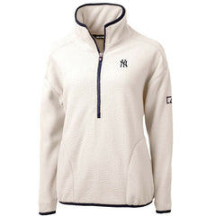 New York Yankees Cutter & Buck Women's Cascade Eco Sherpa Fleece Quarter-Zip Pullover Jacket White/Navy