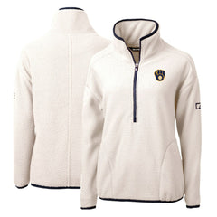 Milwaukee Brewers Cutter & Buck Women's Cascade Eco Sherpa Fleece Quarter-Zip Pullover Jacket White/Navy