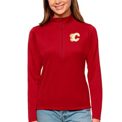 Calgary Flames Antigua Women's Tribute Quarter-Zip Pullover Top Red