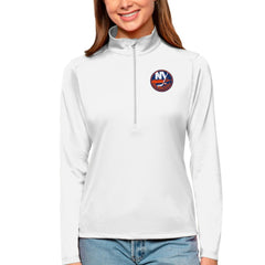 New York Islanders Antigua Women's Tribute Quarter-Zip Pullover Top White