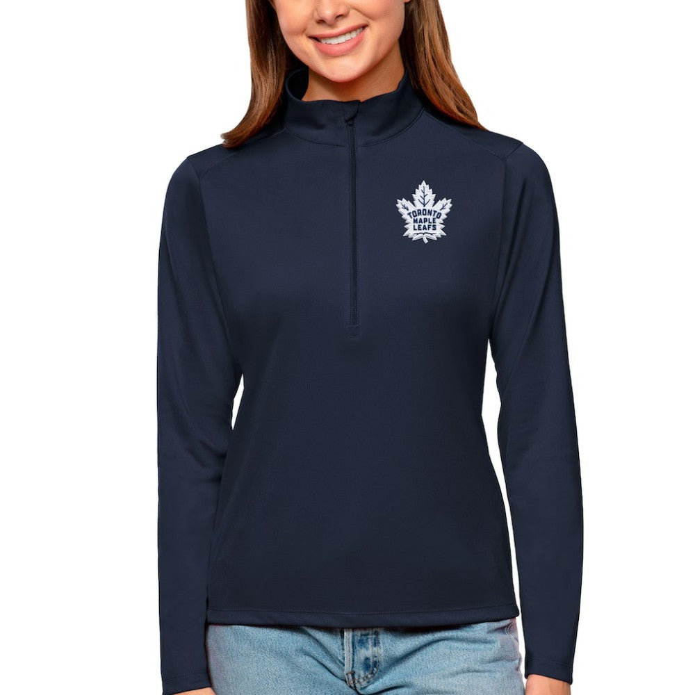Toronto Maple Leafs Antigua Women's Tribute Quarter-Zip Pullover Top Navy