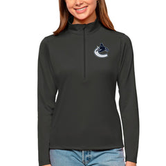 Vancouver Canucks Antigua Women's Tribute Quarter-Zip Pullover Top Charcoal