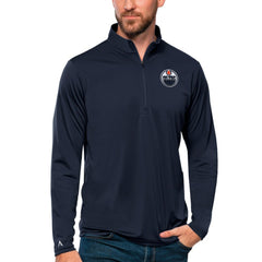 Edmonton Oilers Antigua Tribute Quarter-Zip Pullover Top Navy