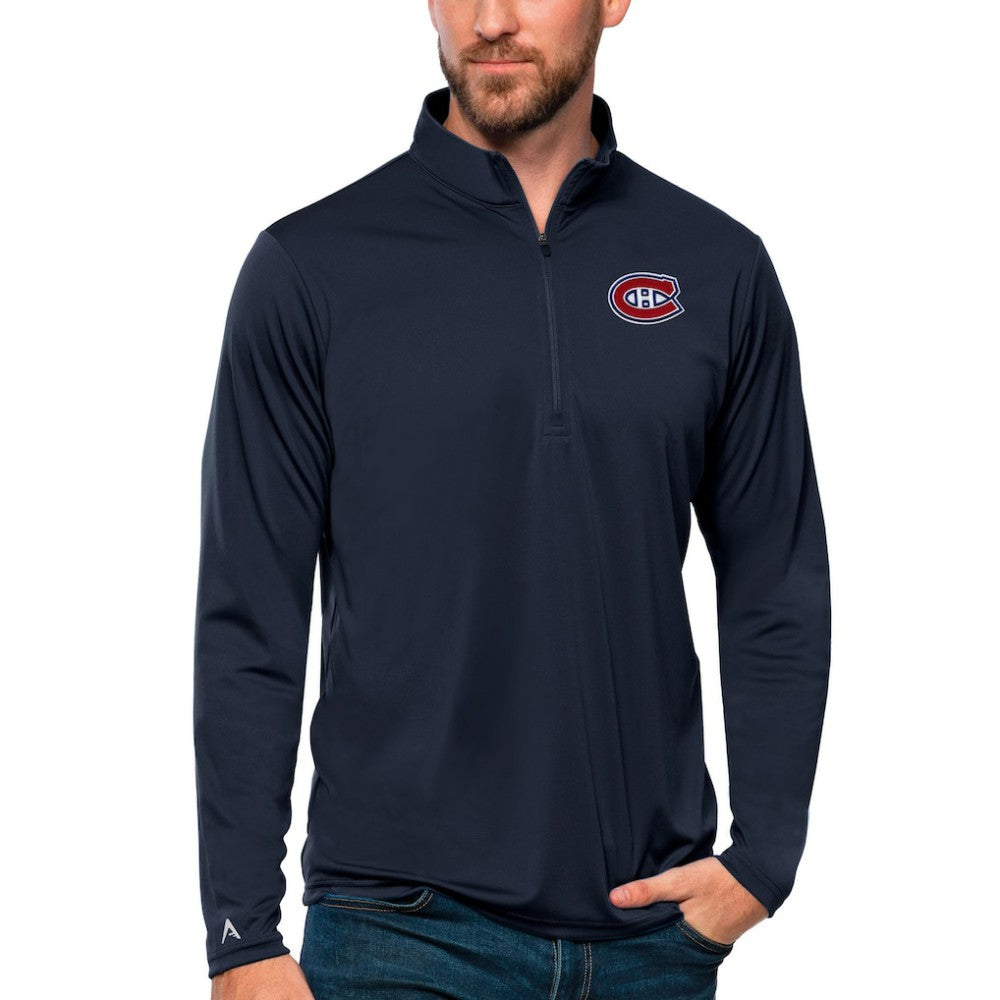 Montreal Canadiens Antigua Tribute Quarter-Zip Pullover Top Navy