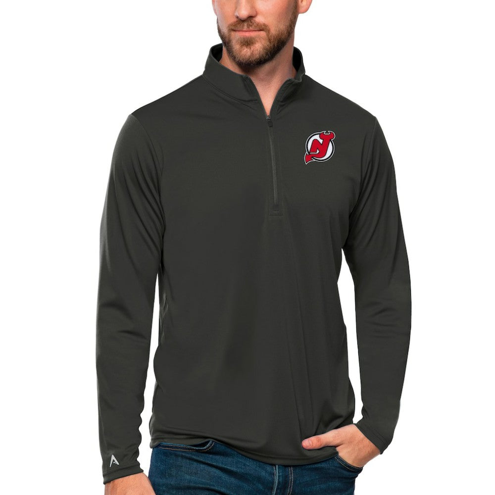 New Jersey Devils Antigua Tribute Quarter-Zip Pullover Top Charcoal