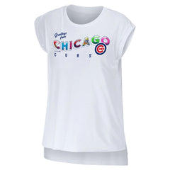 Chicago Cubs WEAR by Erin Andrews Women's Greetings From T-Shirt White