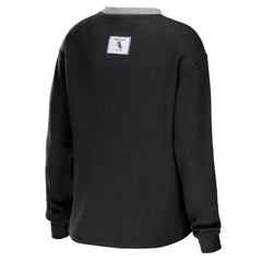 Chicago White Sox WEAR by Erin Andrews Women's Waffle Henley Long Sleeve T-Shirt Black