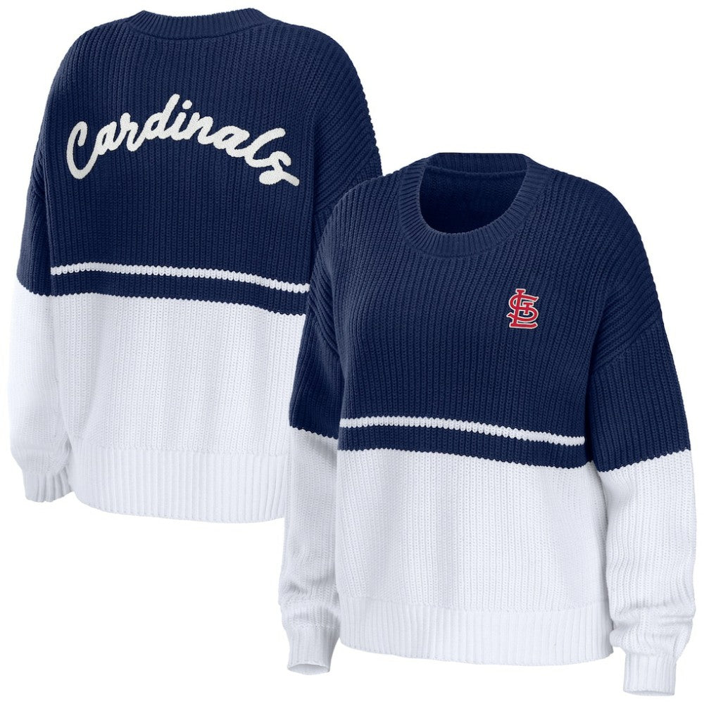 St. Louis Cardinals WEAR by Erin Andrews Women's Chunky Pullover Sweatshirt Navy/White
