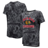 Chicago Blackhawks Majestic Threads Women's Boyfriend Tie-Dye Tri-Blend T-Shirt Black