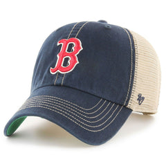 Boston Red Sox Team Logo Trawler Clean Up Trucker Snapback Hat Navy/Cream | 47 brand