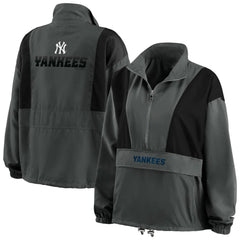 New York Yankees WEAR by Erin Andrews Women's Packable Half-Zip Jacket Charcoal
