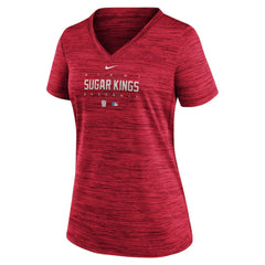 Miami Marlins Women's City Connect Velocity Practice Performance V-Neck T-Shirt Red | Nike