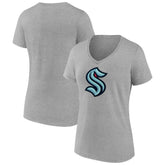 Seattle Kraken Fanatics Women's Primary Logo Team V-Neck T-Shirt Heathered Gray
