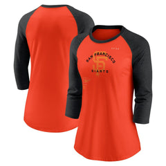 San Francisco Giants Women's Next Up Tri-Blend Raglan 3/4-Sleeve T-Shirt Orange/Black | Nike