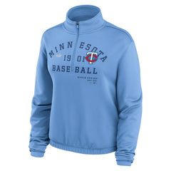Minnesota Twins Women's Rewind Splice Half-Zip Semi-Cropped Bubble Hem Sweatshirt Light Blue | Nike